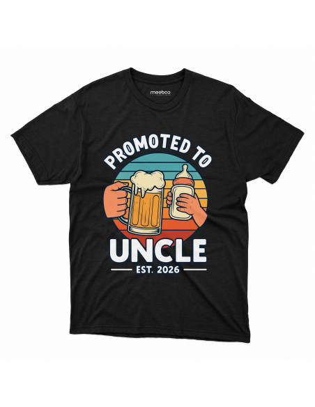 Koszulka Męska "Promoted to Uncle" Czarna | 100% Bawełna