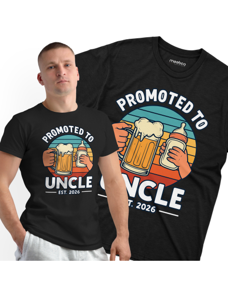 Koszulka Męska "Promoted to Uncle" Czarna | 100% Bawełna