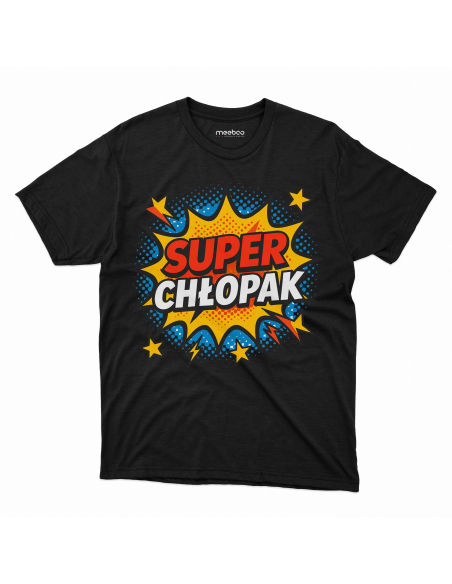 Koszulka Męska "Super chłopak" Czarna | 100% Bawełna