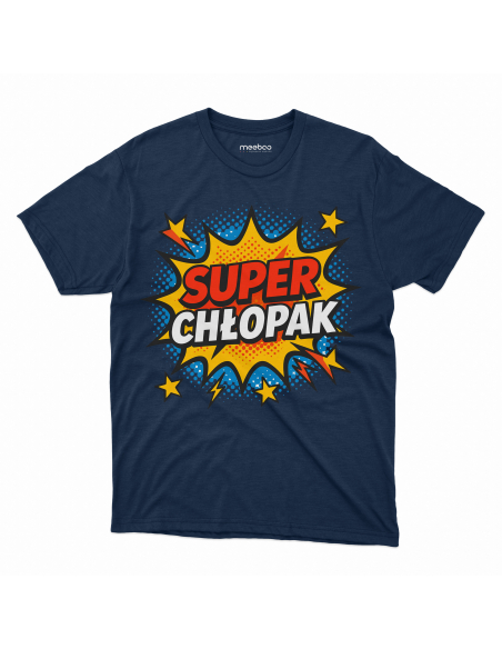 Koszulka Męska "Super chłopak" Czarna | 100% Bawełna