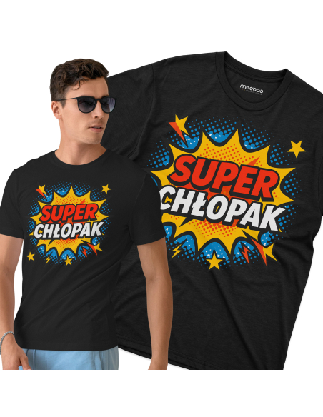 Koszulka Męska "Super chłopak" Czarna | 100% Bawełna