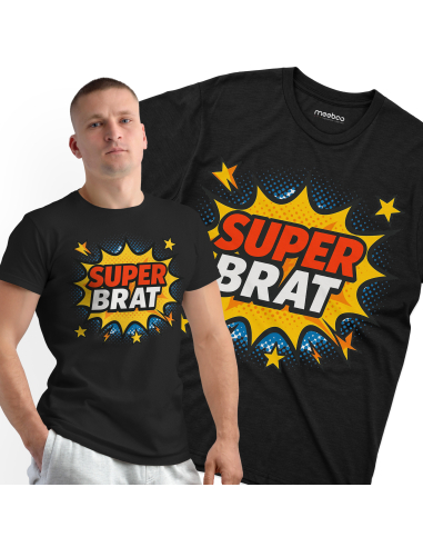 Koszulka Męska "Super brat" Czarna | 100% Bawełna