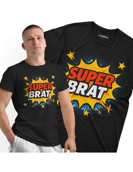 Koszulka Męska "Super brat" Czarna | 100% Bawełna