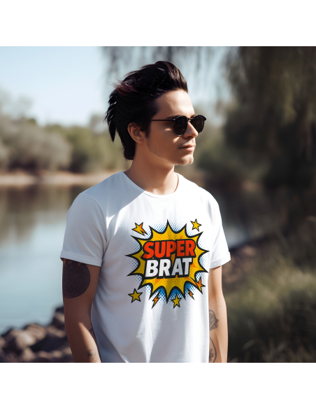 Koszulka Męska "Super brat" Czarna | 100% Bawełna