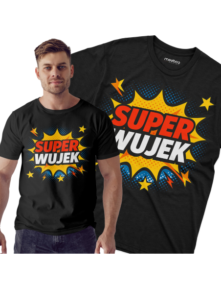 Koszulka Męska "Super wujek" Czarna | 100% Bawełna