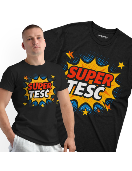 Koszulka Męska "Super teść" Czarna | 100% Bawełna
