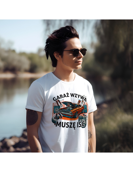 Koszulka Męska "Garaż wzywa, muszę iść" Czarna | 100% Bawełna