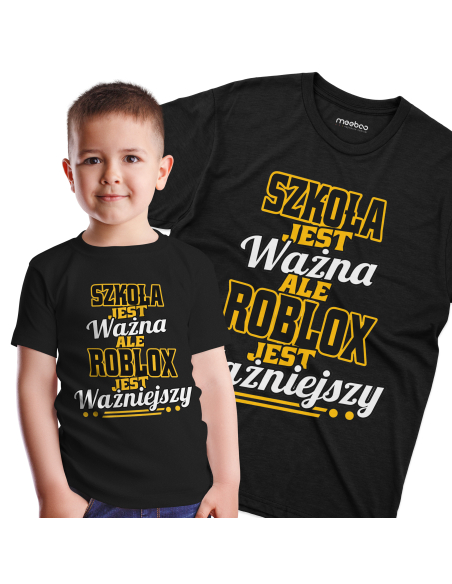 Koszulka Dziecięca "Szkoła jest ważna, ale roblox jest ważniejszy" Czarna | 100% Bawełna
