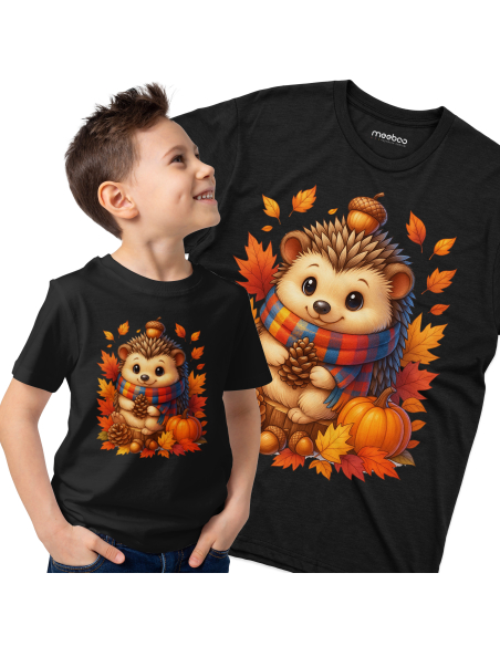 Koszulka Dziecięca "Jesienny jeżyk" Czarna | 100% Bawełna
