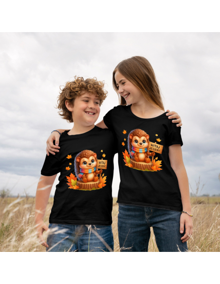 Koszulka Dziecięca "Witaj jesień" Czarna | 100% Bawełna