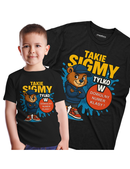 Koszulka Dziecięca "Takie sigmy tylko w + Twój numer" Czarna | 100% Bawełna