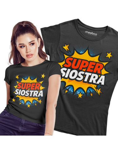 Koszulka Damska "Super siostra" Czarna | 100% Bawełna