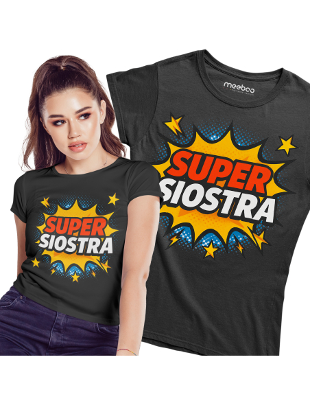 Koszulka Damska "Super siostra" Czarna | 100% Bawełna