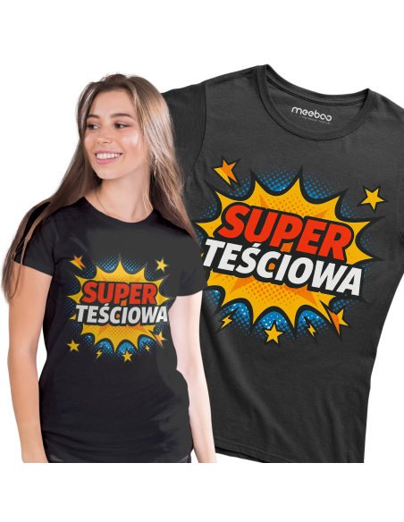 Koszulka Damska "Super teściowa" Czarna | 100% Bawełna