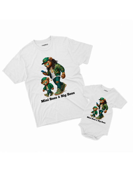 Zestaw koszulka męska + body dziecięce "Mini Boss & Big Boss" Czarna | 100% Bawełna