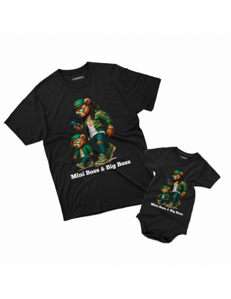 Zestaw koszulka męska + body dziecięce "Mini Boss & Big Boss" Czarna | 100% Bawełna