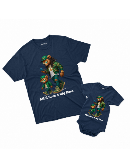 Zestaw koszulka męska + body dziecięce "Mini Boss & Big Boss" Czarna | 100% Bawełna