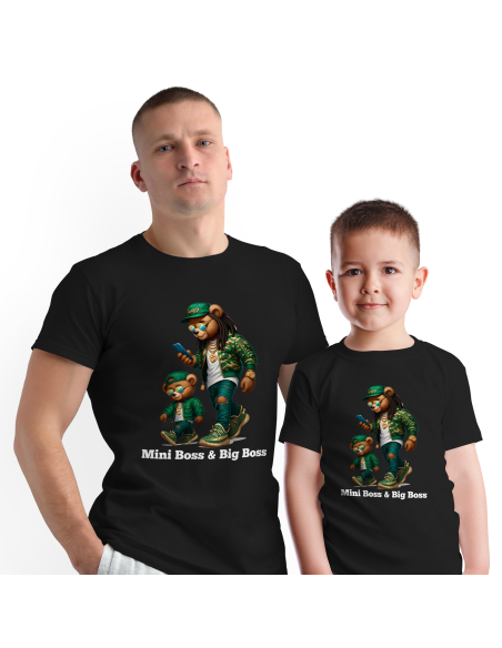 Zestaw koszulka męska + body dziecięce "Mini Boss & Big Boss" Czarna | 100% Bawełna