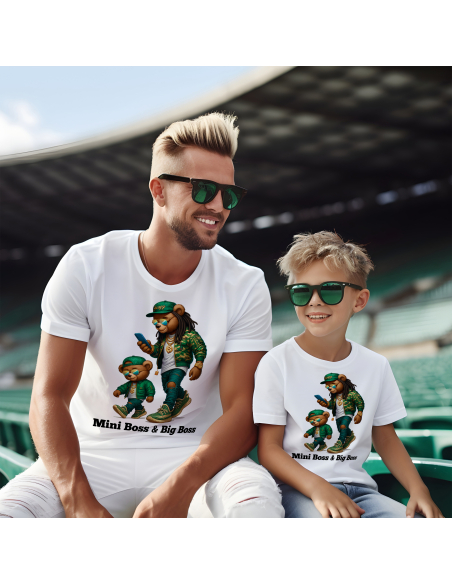 Zestaw koszulka męska + body dziecięce "Mini Boss & Big Boss" Czarna | 100% Bawełna