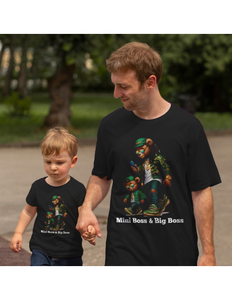 Zestaw koszulka męska + body dziecięce "Mini Boss & Big Boss" Czarna | 100% Bawełna