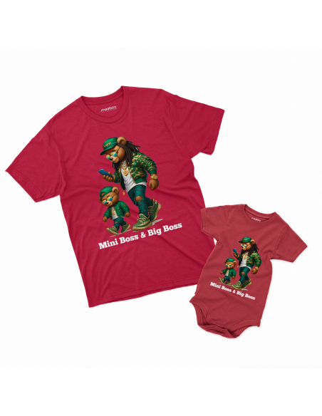 Zestaw koszulka męska + body dziecięce "Mini Boss & Big Boss" Czarna | 100% Bawełna