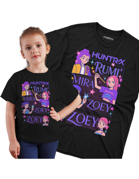 Koszulka Dziecięca dla fanów KPop "HUNTER/X - Rumi, Mira, Zoey" Czarna | 100% Bawełna