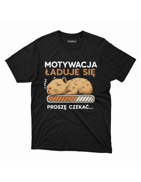 Koszulka Męska Kapibara "Motywacja ładuje się" Czarna | 100% Bawełna