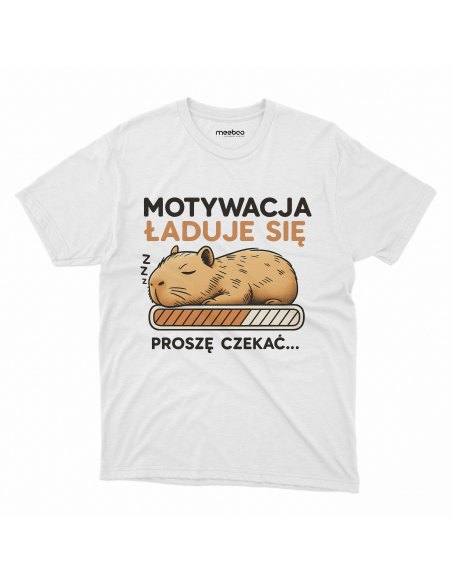 Koszulka Męska Kapibara "Motywacja ładuje się" Czarna | 100% Bawełna