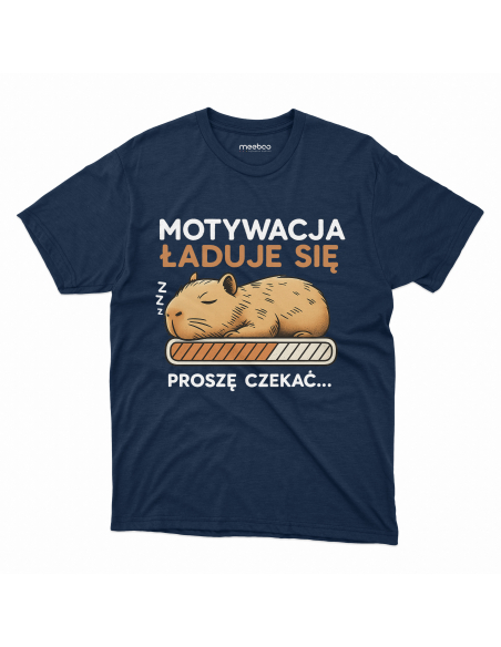 Koszulka Męska Kapibara "Motywacja ładuje się" Czarna | 100% Bawełna