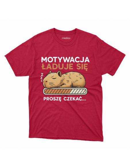 Koszulka Męska Kapibara "Motywacja ładuje się" Czarna | 100% Bawełna