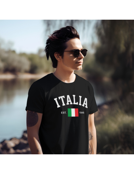 Koszulka Męska "ITALIA" Czarna | 100% Bawełna