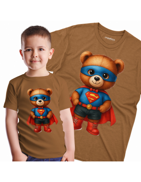 Koszulka Dziecięca "Miś Superman" Czarna | 100% Bawełna