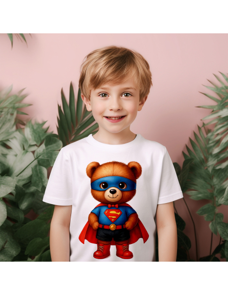 Koszulka Dziecięca "Miś Superman" Czarna | 100% Bawełna