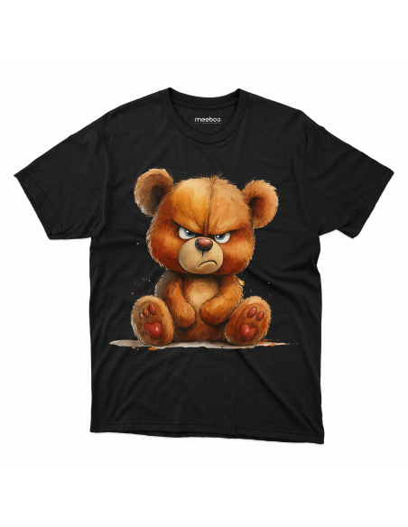 Koszulka Dziecięca "Miś bez humoru" Czarna | 100% Bawełna