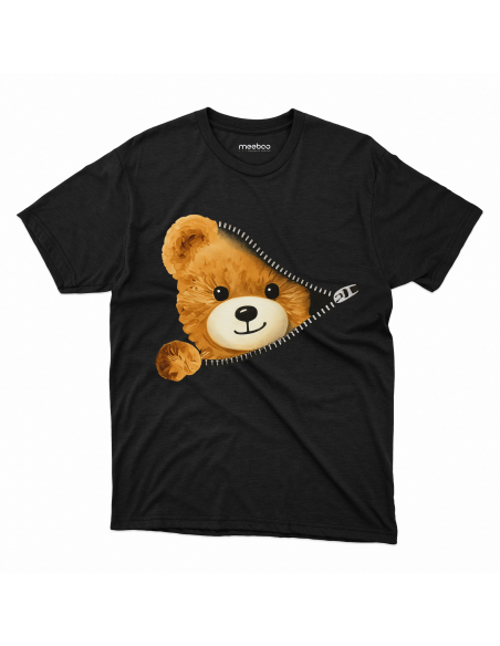 Koszulka Dziecięca "Miś kieszonka" Czarna | 100% Bawełna