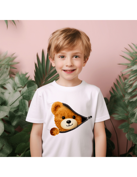 Koszulka Dziecięca "Miś kieszonka" Czarna | 100% Bawełna