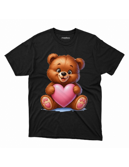 Koszulka Dziecięca "Miś z sercem" Czarna | 100% Bawełna