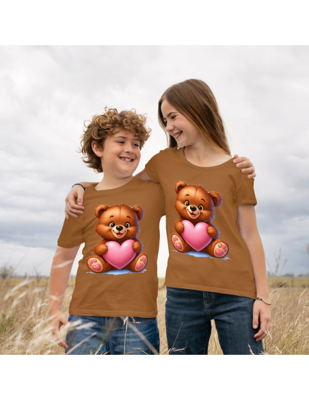 Koszulka Dziecięca "Miś z sercem" Czarna | 100% Bawełna