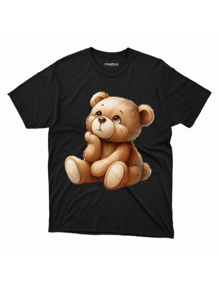 Koszulka Dziecięca "Zamyślony Miś" Czarna | 100% Bawełna