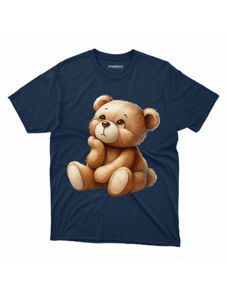 Koszulka Dziecięca "Zamyślony Miś" Czarna | 100% Bawełna