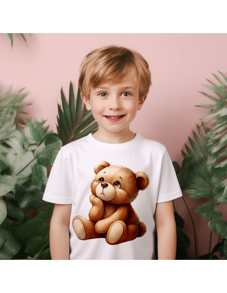 Koszulka Dziecięca "Zamyślony Miś" Czarna | 100% Bawełna