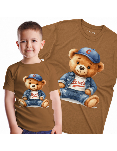 Koszulka Dziecięca "Miś w czapeczce" Czarna | 100% Bawełna