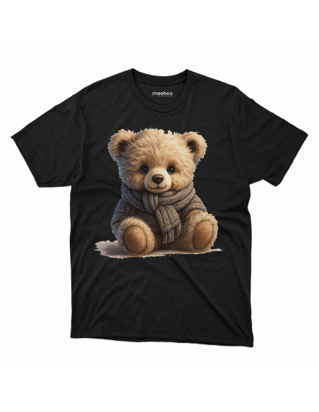 Koszulka Dziecięca "Miś w szaliku" Czarna | 100% Bawełna