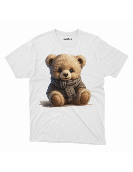 Koszulka Dziecięca "Miś w szaliku" Czarna | 100% Bawełna