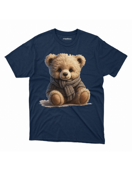 Koszulka Dziecięca "Miś w szaliku" Czarna | 100% Bawełna