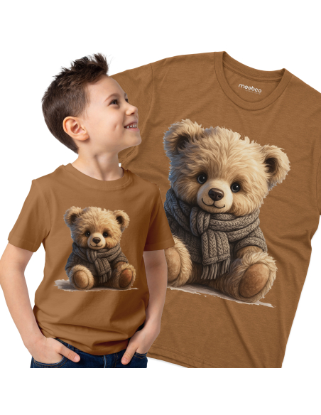 Koszulka Dziecięca "Miś w szaliku" Czarna | 100% Bawełna