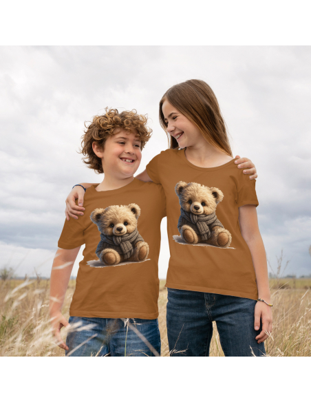 Koszulka Dziecięca "Miś w szaliku" Czarna | 100% Bawełna