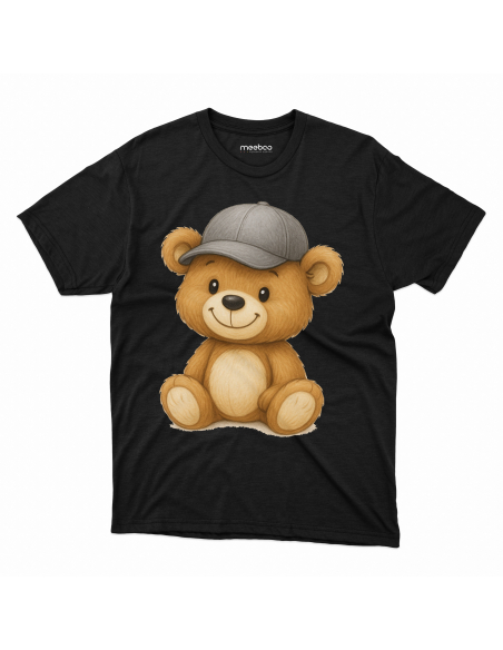 Koszulka Dziecięca "Miś w czapce" Czarna | 100% Bawełna