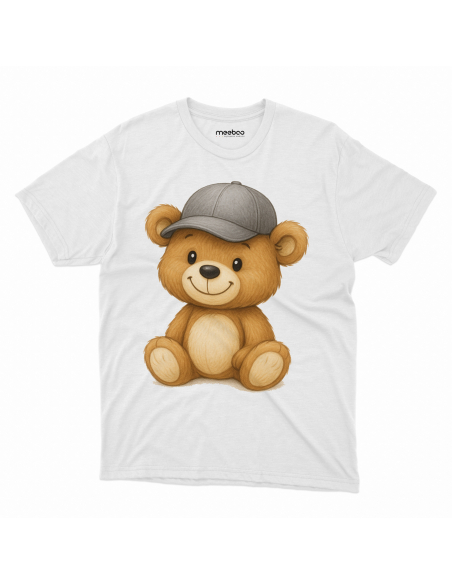 Koszulka Dziecięca "Miś w czapce" Czarna | 100% Bawełna