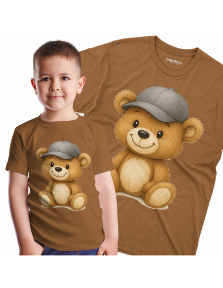 Koszulka Dziecięca "Miś w czapce" Czarna | 100% Bawełna